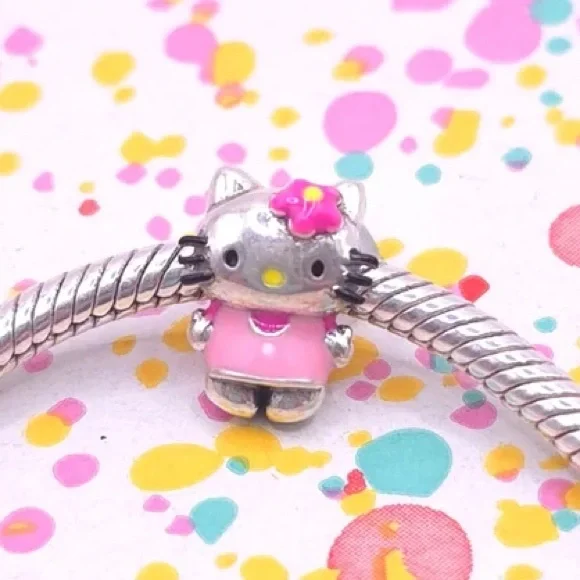 Pink Sanrio Hello Kitty Kawaii .925 silver charm - Picture 1 of 4